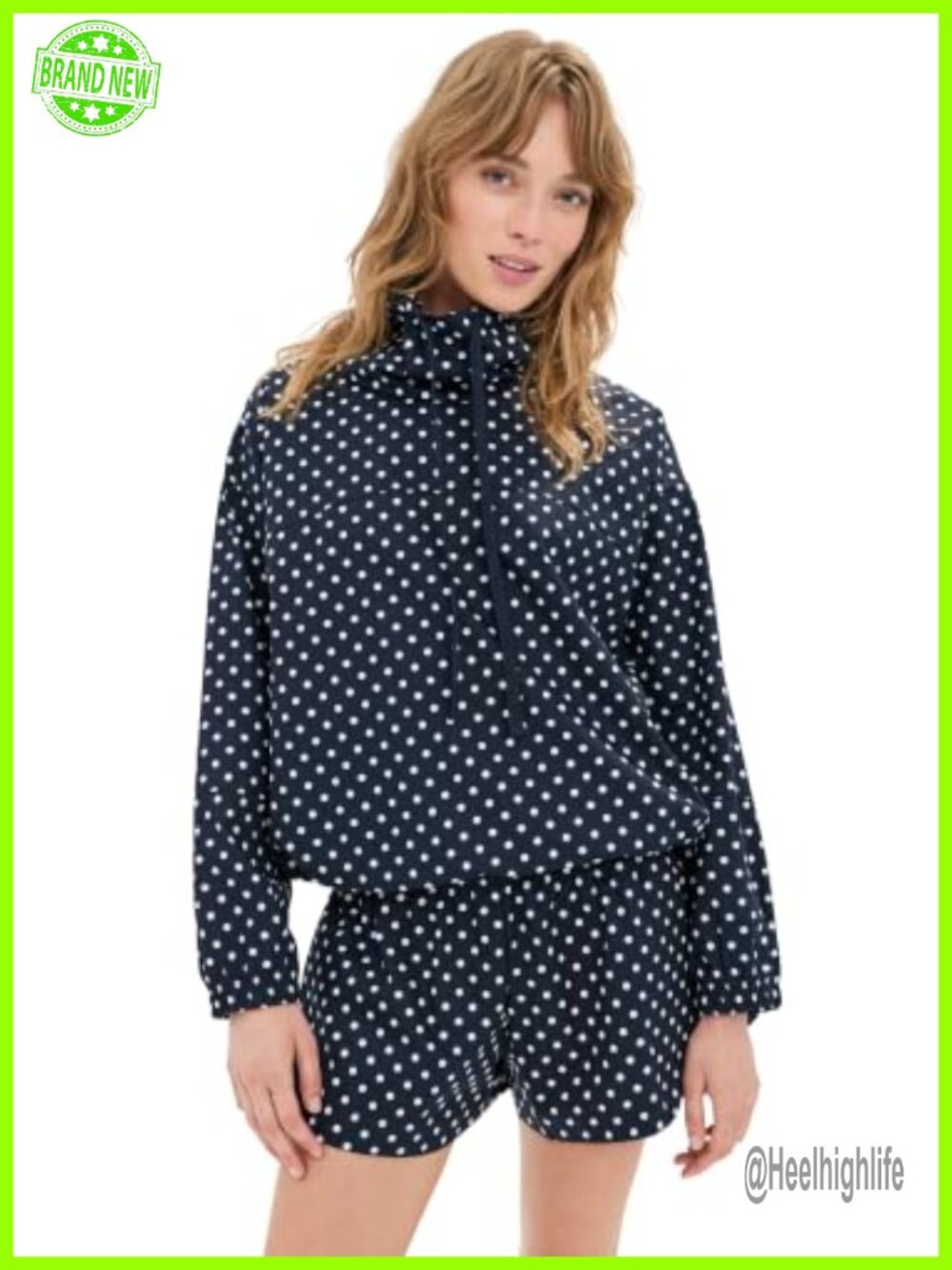 Lightweight Poplin Anorak with Polka Dot Print and Funnel Neck